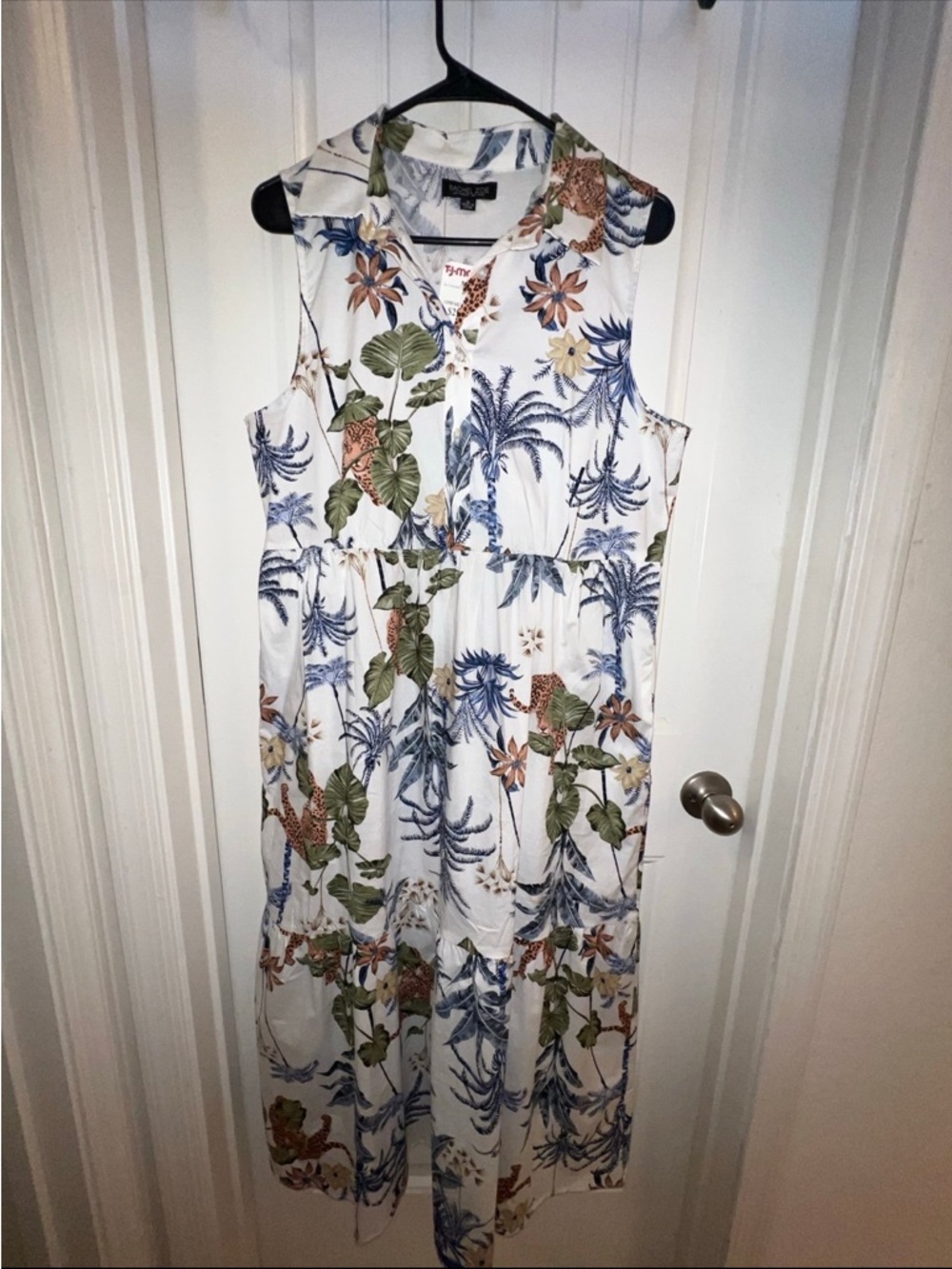 Rachel Zoe White Tropical Print Midi Dress with Blue and Green